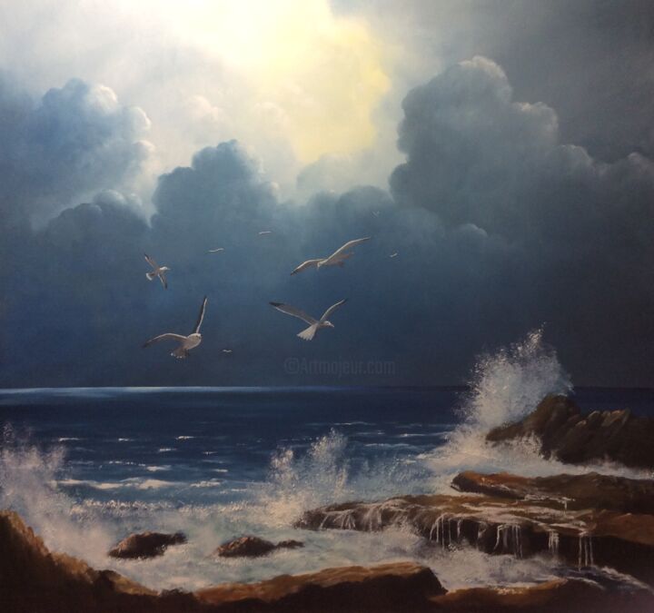 Painting titled "Evening Light" by Sean Horan, Original Artwork, Oil Mounted on Wood Stretcher frame
