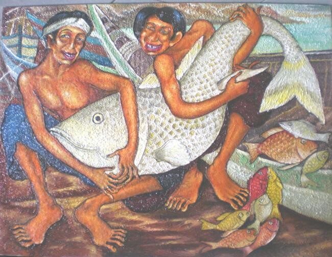 Peinture intitulée "Fisherman" par Sean Kelly, Œuvre d'art originale