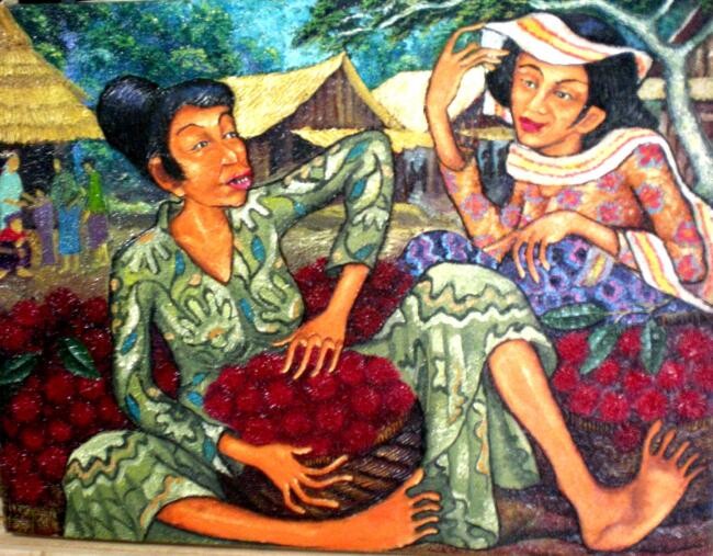 Malerei mit dem Titel "Rumbutan Sale Ladies" von Sean Kelly, Original-Kunstwerk