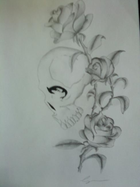 Drawing titled "Rosed Skull" by Sean Miskell, Original Artwork