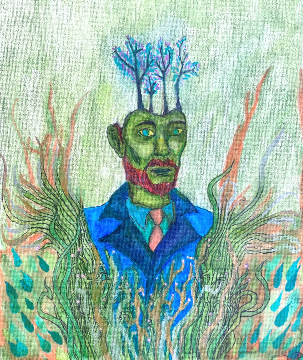Peinture intitulée "Plants Are Friends" par Sage Stanley, Œuvre d'art originale, Aquarelle