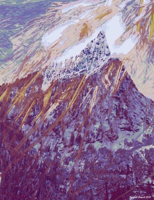 Digitale Kunst getiteld "Mountain Winter #12" door Kenneth Grzesik, Origineel Kunstwerk, Digitaal Schilderwerk