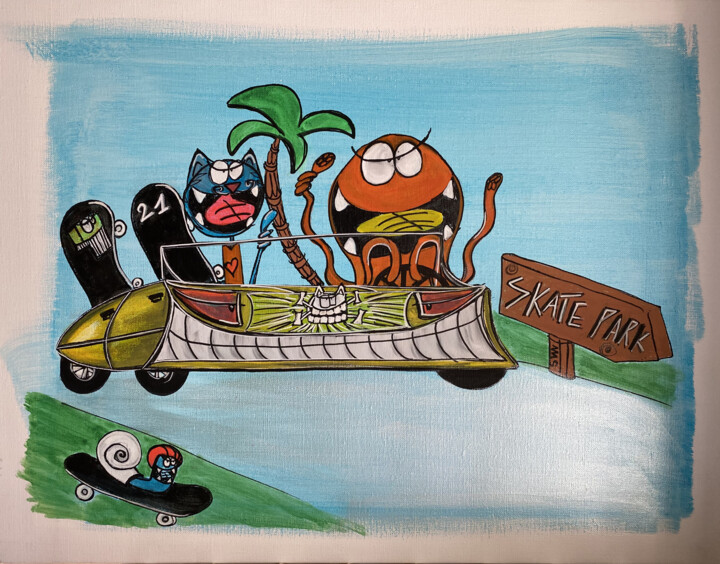 Painting titled "Skatepark" by Seb Paul Michel, Original Artwork, Acrylic Mounted on Wood Stretcher frame