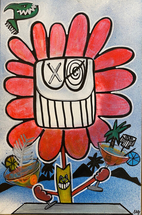 Painting titled "Vive les les fleurs…" by Seb Paul Michel, Original Artwork, Acrylic Mounted on Wood Stretcher frame