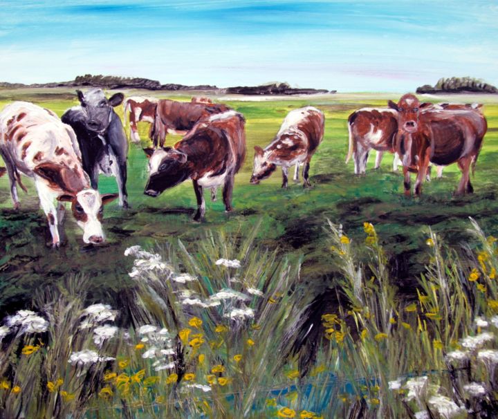 Painting titled "Herd of dutch cows" by Bas Van Bemmel, Original Artwork, Gouache