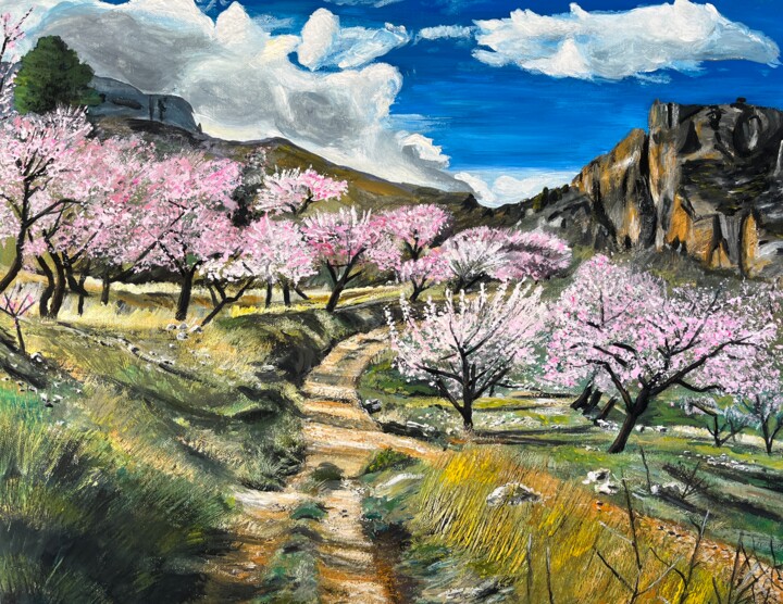 Картина под названием "Flowering almond bl…" - Bas Van Bemmel, Подлинное произведение искусства, Гуашь