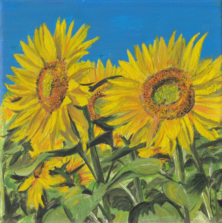 Картина под названием "Two blooming sunflo…" - Bas Van Bemmel, Подлинное произведение искусства, Гуашь
