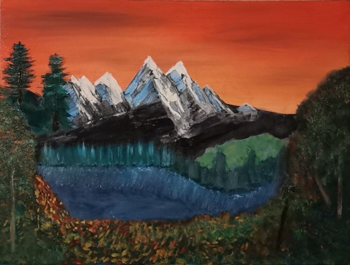 Painting titled "Montagne" by Sebastian Ponchaut (sterton), Original Artwork, Oil