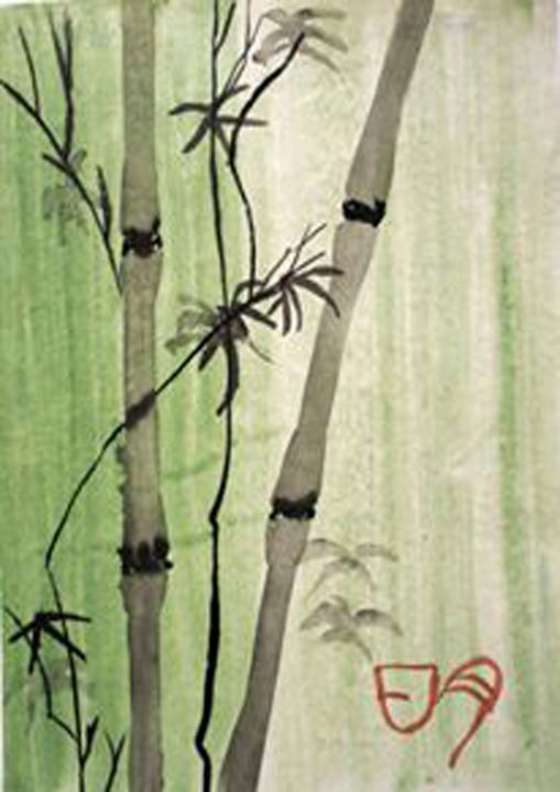 Painting titled "bambou" by Sebastian Ponchaut (sterton), Original Artwork, Watercolor