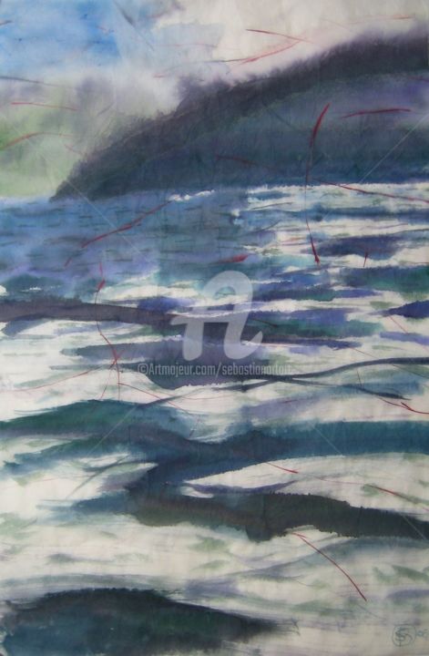 Painting titled "From a Boat Norway" by Sebastian Olivier Burckhardt, Original Artwork
