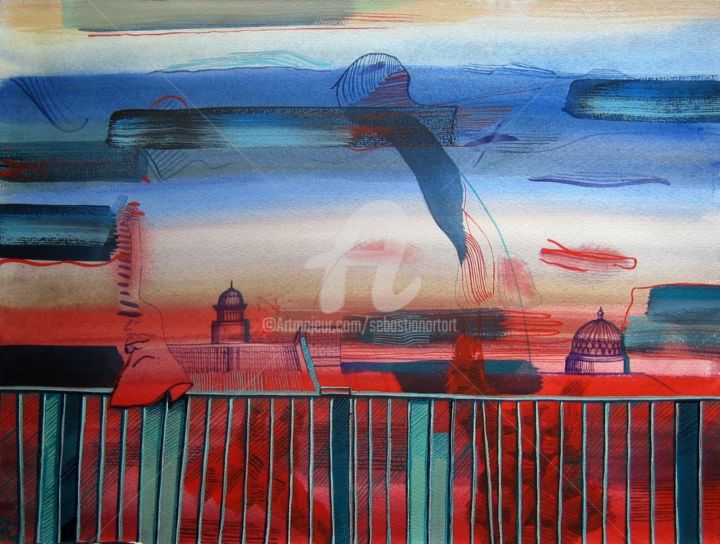 Malerei mit dem Titel "Berliner Himmel" von Sebastian Olivier Burckhardt, Original-Kunstwerk, Acryl