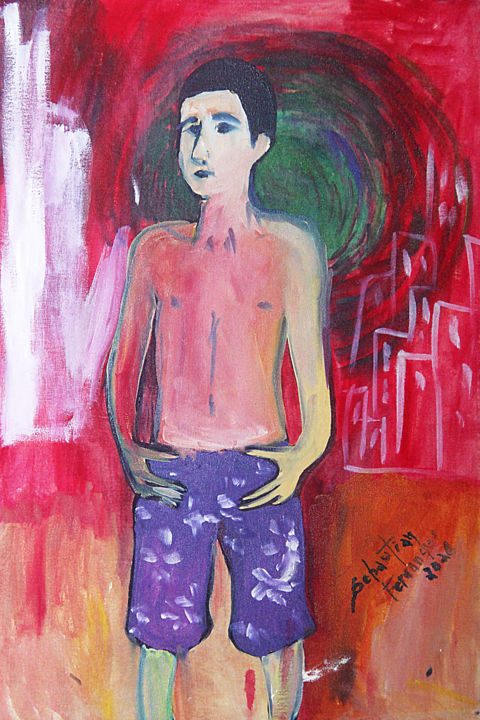 Malerei mit dem Titel "Menino vermelho pel…" von Sebastian Fernandes, Original-Kunstwerk, Öl