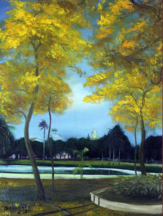 Malerei mit dem Titel "Ipês amarelos na La…" von Sebastian Fernandes, Original-Kunstwerk, Öl