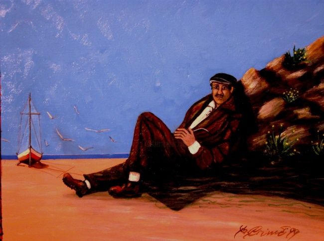 Painting titled "il vecchio pescatore" by Artista Per Caso, Original Artwork