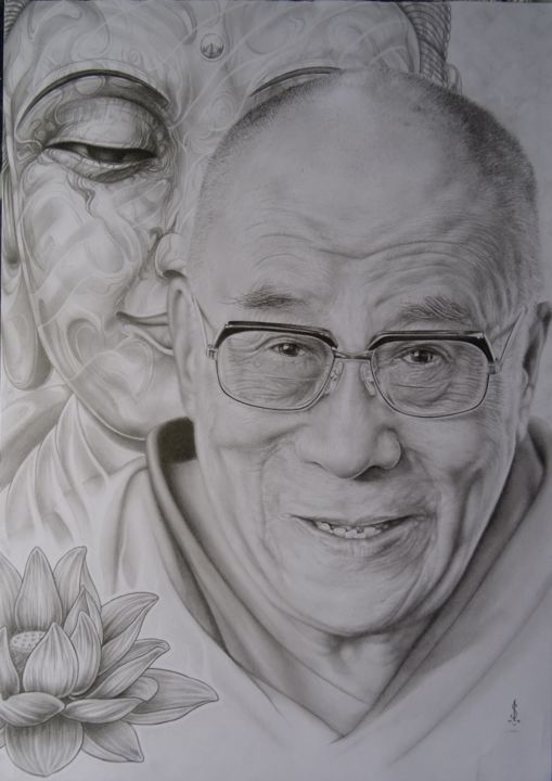 Drawing titled "dalai-lama.jpg" by Sébastien Cheval, Original Artwork, Pencil