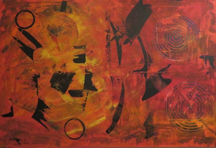 Painting titled "Influences Aztèques" by Art'Tino, Original Art, Acrylic Mounted on Stretcher frame