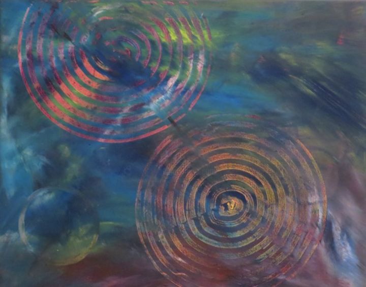 Painting titled "Sphère spatiale" by Art'Tino, Original Art, Acrylic Mounted on Stretcher frame