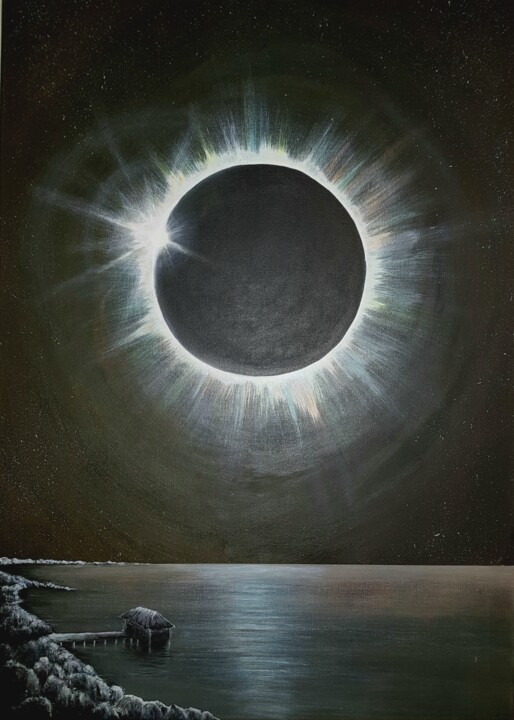 Painting titled "Éclipse Beach" by Sebastien Josie, Original Artwork, Acrylic