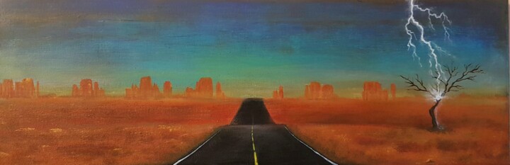 Painting titled "Lighting Road.jpg" by Sebastien Josie, Original Artwork, Acrylic