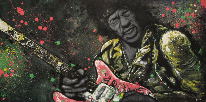 Peinture intitulée "Jimi Hendrix" par Hespé, Œuvre d'art originale, Acrylique
