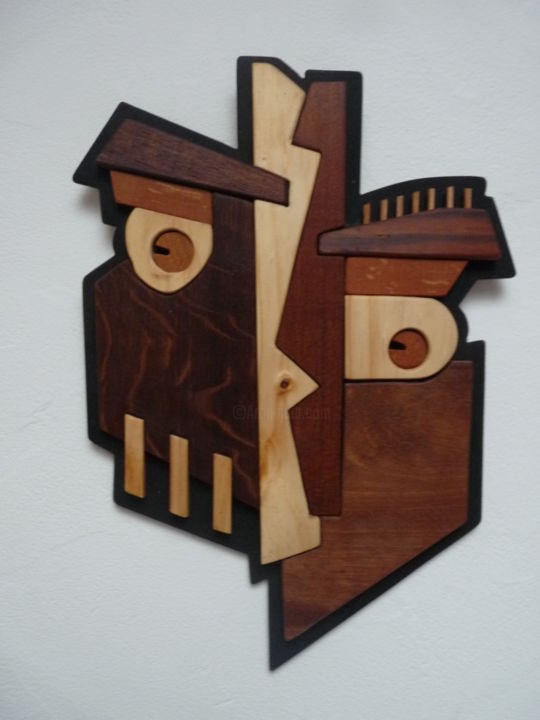 Sculpture titled "j'attends !" by Sebastien Riga, Original Artwork, Wood