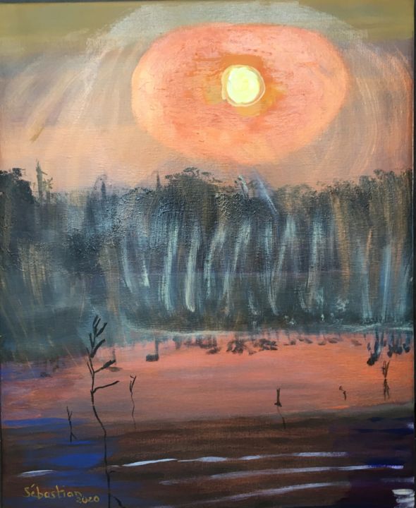 Schilderij getiteld "Crépuscule d'un soir" door Sébastian, Origineel Kunstwerk, Acryl