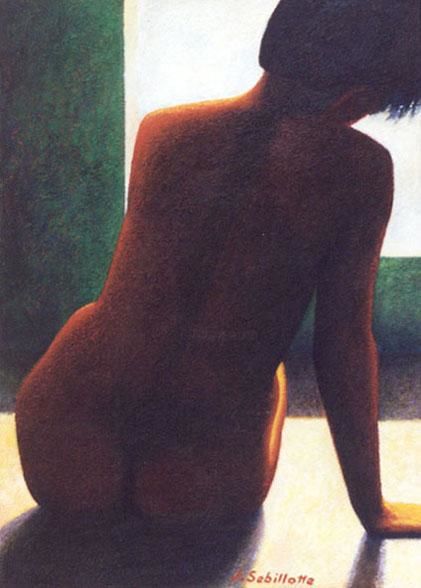 Painting titled "Elle médite au sole…" by Jean Sebillotte, Original Artwork, Oil