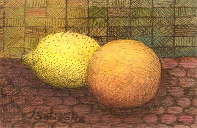 Painting titled "Citron et orange" by Jean Sebillotte, Original Artwork, Other