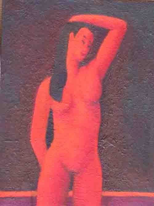 「Rouge posture」というタイトルの絵画 Jean Sebillotteによって, オリジナルのアートワーク, オイル