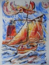 Peinture intitulée "départ de Camaret" par Sébastien Pape, Œuvre d'art originale,