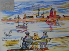 Peinture intitulée "Discussion au port" par Sébastien Pape, Œuvre d'art originale