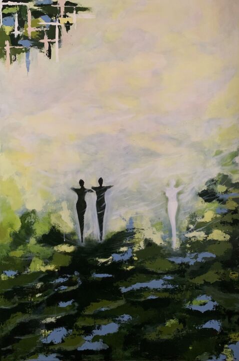 Malerei mit dem Titel "People - Green, Yel…" von Seda Eyuboglu, Original-Kunstwerk, Acryl