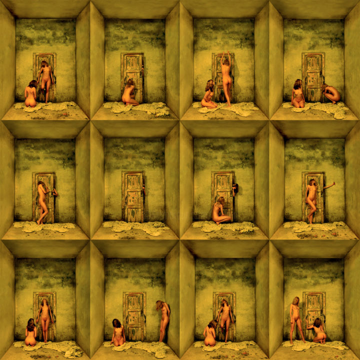 Digitale Kunst getiteld "Wall of twelve Doors" door Nikolai Sednin (Nicolas Sednin), Origineel Kunstwerk, Digitaal Schilderw…
