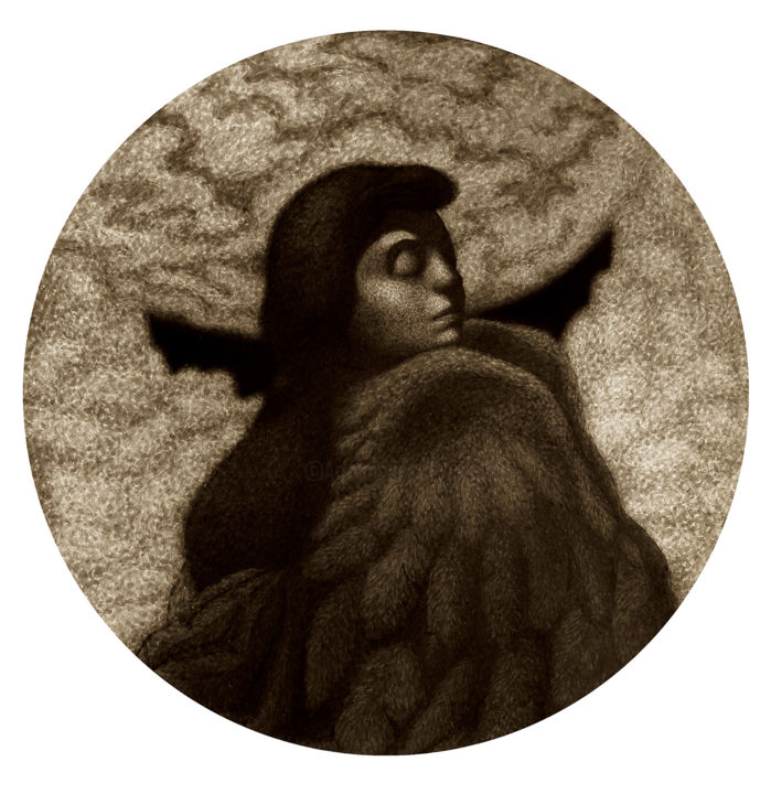 Картина под названием "The bird Sirin" - Николай Седнин (Nicolas Sednin), Подлинное произведение искусства, Чернила