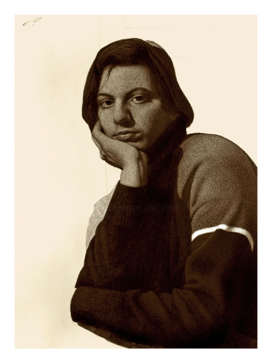 Картина под названием "Portrait of a young…" - Николай Седнин (Nicolas Sednin), Подлинное произведение искусства, Чернила