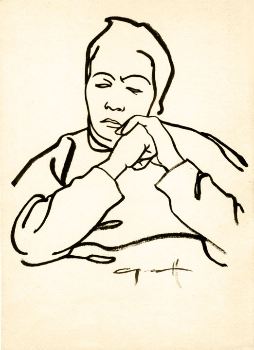 Dessin intitulée "Andrew in doubt" par Nikolai Sednin (Nicolas Sednin), Œuvre d'art originale, Encre