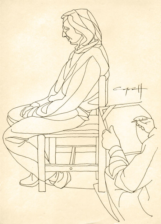 Drawing titled "Oleg posing" by Nikolai Sednin (Nicolas Sednin), Original Artwork, Ink