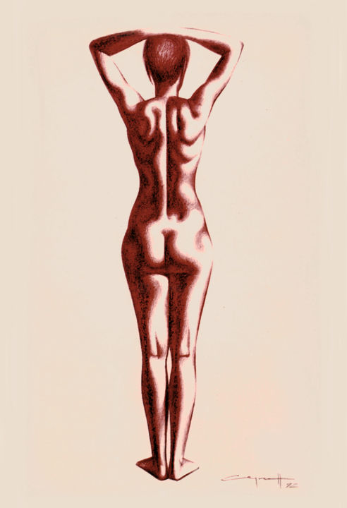 Drawing titled "Red nude #2" by Nikolai Sednin (Nicolas Sednin), Original Artwork, Pencil