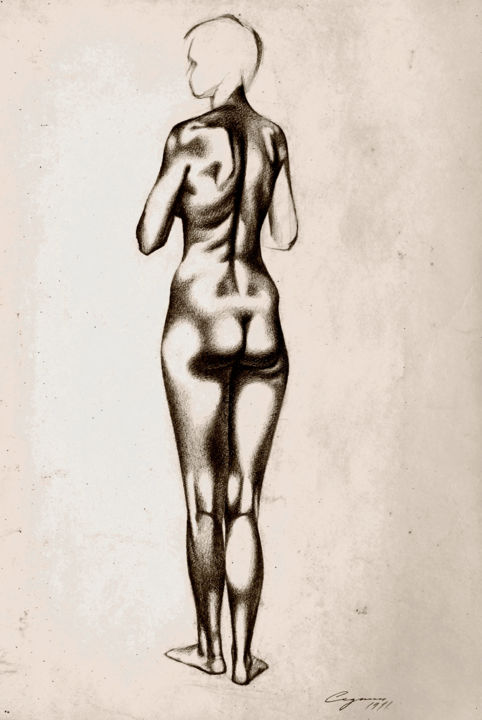 Dessin intitulée "Naked girl" par Nikolai Sednin (Nicolas Sednin), Œuvre d'art originale, Graphite