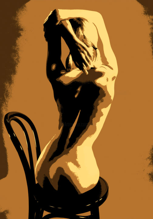 Obrazy i ryciny zatytułowany „Torso on beige” autorstwa Николай Седнин (Nicolas Sednin), Oryginalna praca, Cyfrowy wydruk