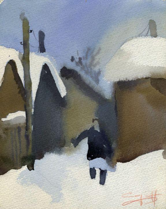 Painting titled "Winter" by Nikolai Sednin (Nicolas Sednin), Original Artwork, Watercolor