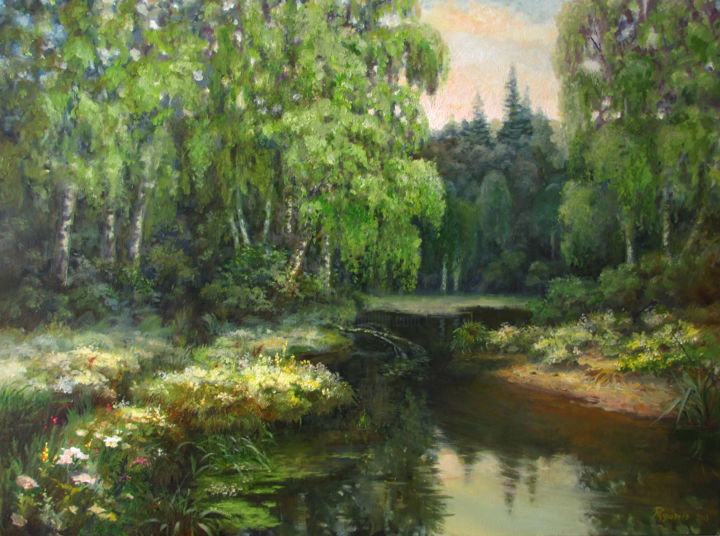 Painting titled "Русский лес." by Aleksandr Zhuravliov, Original Artwork, Oil