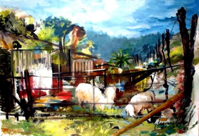 Painting titled "Os carneirinhos" by Artista Plastica, Original Artwork, Oil