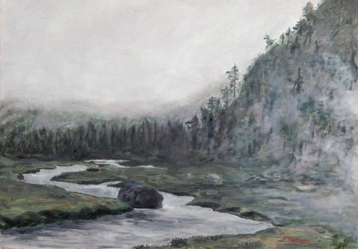Peinture intitulée "«Fog in the Mountai…" par Natalia Fedotovskikh, Œuvre d'art originale, Huile