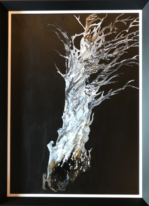 Painting titled "Golden marbled tree…" by Segolene Genoud (SEG'S), Original Artwork, Acrylic Mounted on Wood Stretcher frame