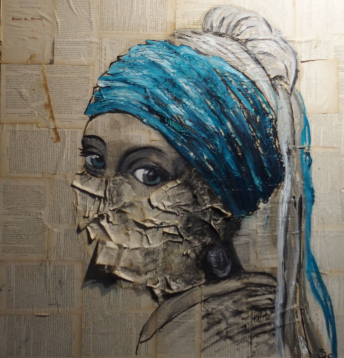 Pintura titulada "Jeune fille à la pe…" por Segolene Genoud (SEG'S), Obra de arte original, Oleo Montado en Bastidor de cami…