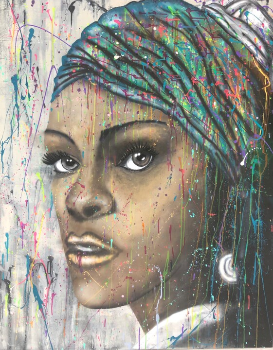 Pintura titulada "Jeune fille à la pe…" por Segolene Genoud (SEG'S), Obra de arte original, Acrílico