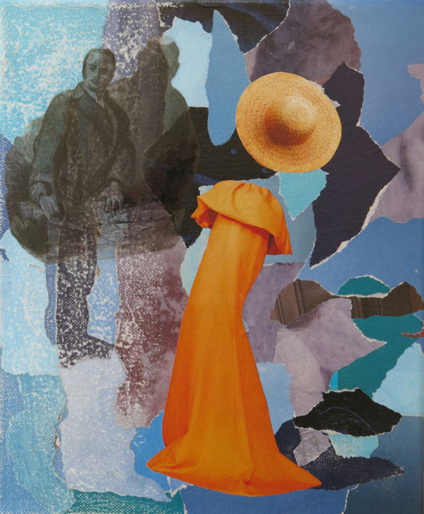 Collages titled "Dame de coeur" by Georges Mayer, Original Art, Collages Mounted on Stretcher frame