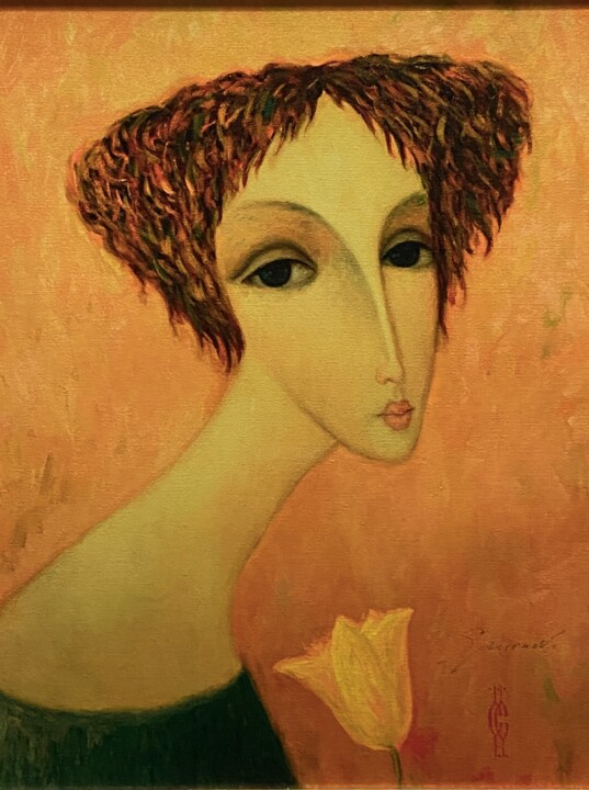 Schilderij getiteld "Tamara" door Segueï Smirnov, Origineel Kunstwerk, Zeefdruk Gemonteerd op Frame voor houten brancard