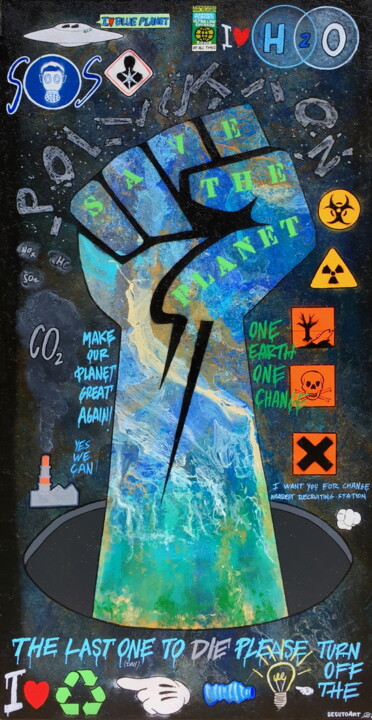 Malerei mit dem Titel "SAVE THE PLANET." von Segutoart, Original-Kunstwerk, Sprühfarbe